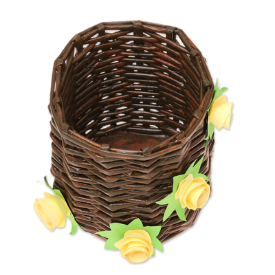 Recycled paper mini basket, 'Floral Glory' - Floral Recycled Paper Mini Basket from India