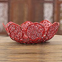 Handcrafted Recycled Paper Basket from India,'Red Garden'