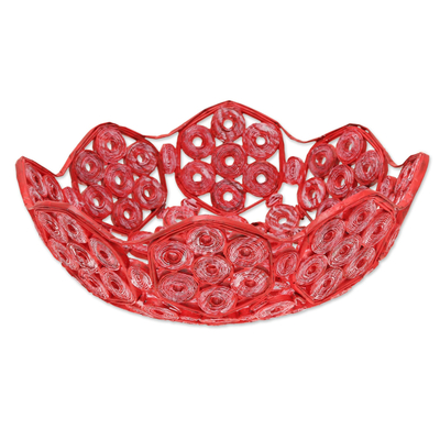 Recycled paper basket, 'Red Garden' - Handcrafted Recycled Paper Basket from India