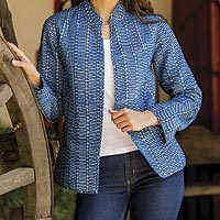 Cotton jacket, 'Indigo Beauty' - Hand Crafted Indian Indigo Cotton jacket