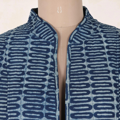 Cotton jacket, 'Indigo Beauty' - Hand Crafted Indian Indigo Cotton jacket