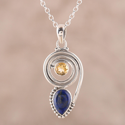 Lapis lazuli and citrine pendant necklace, Wondrous Coil