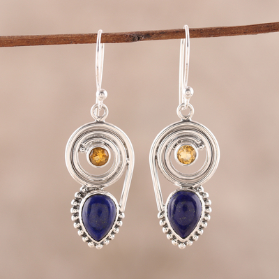 Pendientes colgantes de lapislázuli y citrino - Pendientes colgantes de lapislázuli y citrino de la India