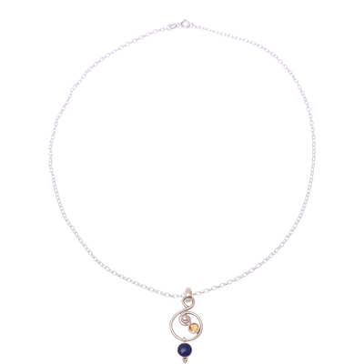 Lapis lazuli and citrine pendant necklace, 'Swirling Royal' - Lapis Lazuli and Citrine Necklace Crafted in India