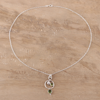 Peridot pendant necklace, 'Swirling Royal' - Faceted Peridot Pendant Necklace from India