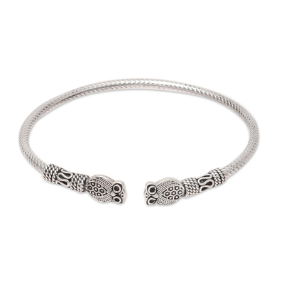 Sterling silver cuff bracelet, 'Owl Hoot' - Sterling Silver Owl Cuff Bracelet from India