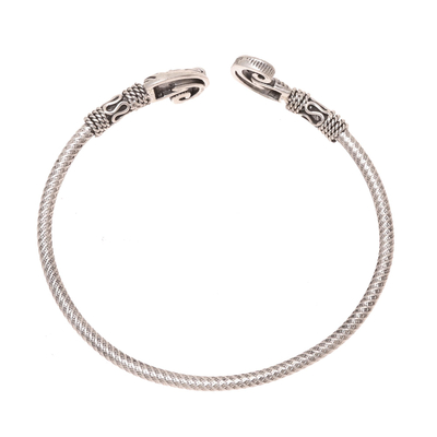 Sterling silver cuff bracelet, 'Elephant Curl' - Sterling Silver Elephant Cuff Bracelet Crafted in India