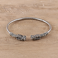 Sterling silver cuff bracelet, 'Dragon's Fire' - Sterling Silver Dragon Cuff Bracelet Crafted in India