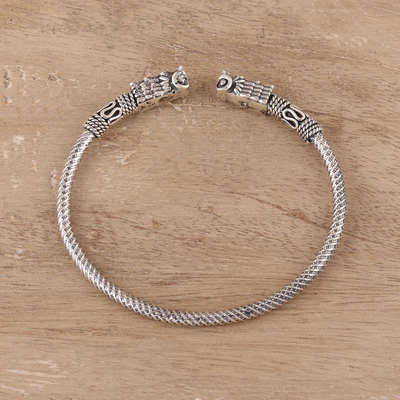 Sterling silver cuff bracelet, 'Dragon's Fire' - Sterling Silver Dragon Cuff Bracelet Crafted in India