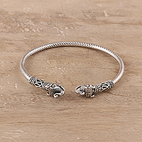 Sterling silver cuff bracelet, 'Welcome Elephant' - Elephant Sterling Silver Cuff Bracelet from India