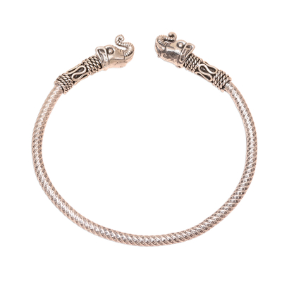 Sterling silver cuff bracelet, 'Welcome Elephant' - Elephant Sterling Silver Cuff Bracelet from India