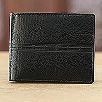 Handcrafted Black Leather Wallet from India,'Suave Allure'