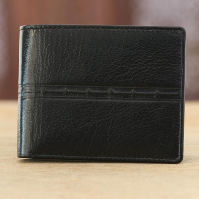 Leather wallet, 'Suave Allure' - Handcrafted Black Leather Wallet from India