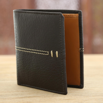 Leather wallet, 'Dotted Road' - Handcrafted Black Leather Wallet from India