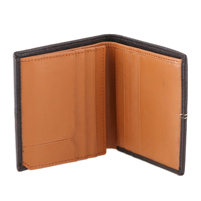 Leather wallet, 'Dotted Road' - Handcrafted Black Leather Wallet from India