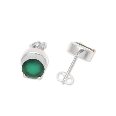 Onyx stud earrings, 'Beneath the Moon' - Sparkling Green Onyx Stud Earrings from India