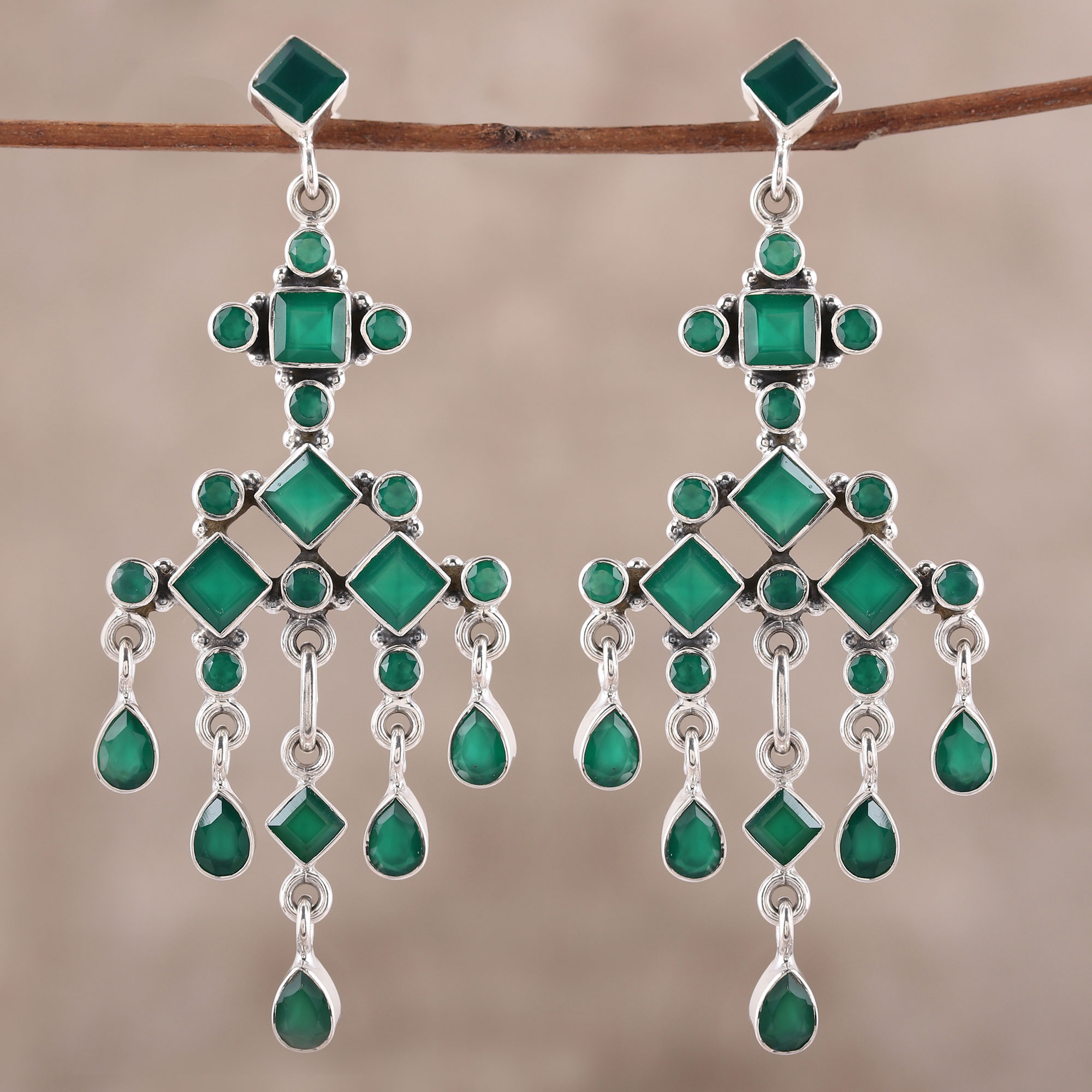UNICEF Market | Green Onyx Chandelier Earrings from India - Gemstone ...