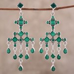 Onyx chandelier earrings, 'Gemstone Fountain' - Green Onyx Chandelier Earrings from India