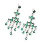 Onyx chandelier earrings, 'Gemstone Fountain' - Green Onyx Chandelier Earrings from India