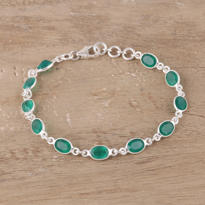 Onyx tennis bracelet, 'Romantic Green' - Green Onyx Tennis Bracelet from India