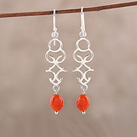 Onyx dangle earrings, 'Sublime Tendrils' - Open Work Orange Onyx Dangle Earrings from India