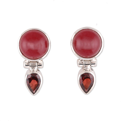 Carnelian and Garnet Dangle Earrings from India