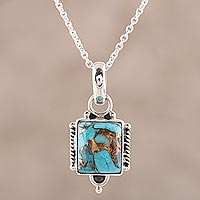Sterling silver and composite turquoise pendant necklace, 'Ocean Light'