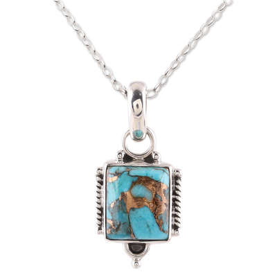 Sterling silver and composite turquoise pendant necklace, 'Ocean Light' - Sterling Silver and Rectangular Composite Turquoise Necklace