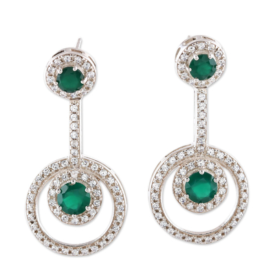 Onyx drop earrings, 'Endless Love' - Green Onyx Drop Earrings Crafted in India