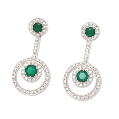 Onyx drop earrings, 'Endless Love' - Green Onyx Drop Earrings Crafted in India
