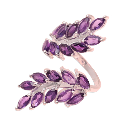 Amethyst wrap ring, 'Lavender Leaves' - 5-Carat Amethyst Wrap Ring Crafted in India