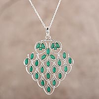 Onyx pendant necklace, 'Love Sonnet' - Green Onyx Pendant Necklace Crafted in India