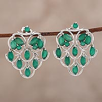 Onyx drop earrings, 'Love Sonnet' - Green Onyx Drop Earrings Crafted in India