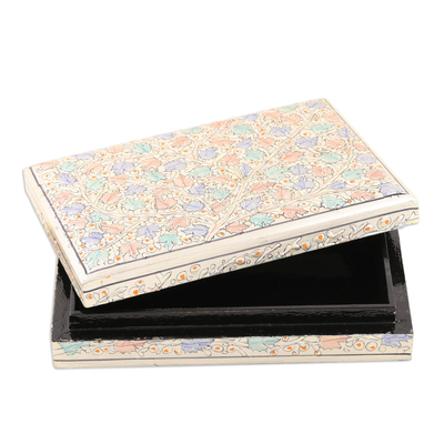 Papier mache decorative box, 'Maple Delight' - Hand-Painted Maple Leaf Motif Papier Mache Decorative Box