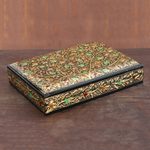 Papier mache decorative box, 'Golden Glory' - Gold-Tone Leaf Motif Papier Mache Decorative Box from India
