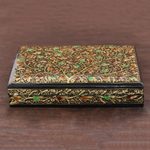 Papier mache decorative box, 'Golden Glory' - Gold-Tone Leaf Motif Papier Mache Decorative Box from India