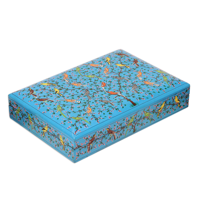 Papier mache decorative box, 'Birds of Kashmir' - Hand-Painted Bird Motif Papier Mache Decorative Box
