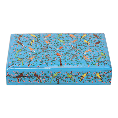 Dekorative Schachtel aus Pappmaché - Handbemalte dekorative Pappmaché-Box mit Vogelmotiv