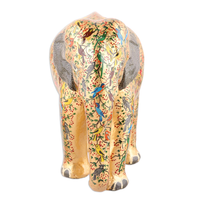 Papier mache sculpture, 'Golden Elephant' - Hand-Painted Papier Mache Elephant Sculpture from India