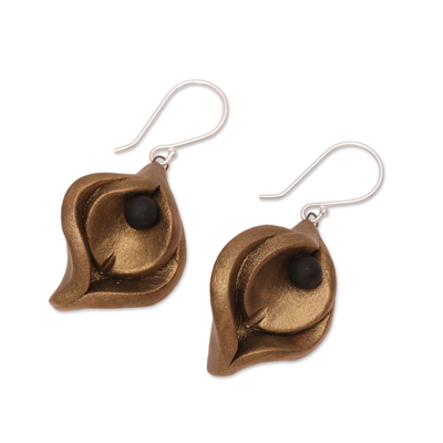 Ceramic dangle earrings, 'Charming Petals' - Artisan Crafted Ceramic Dangle Earrings with Petal Motifs