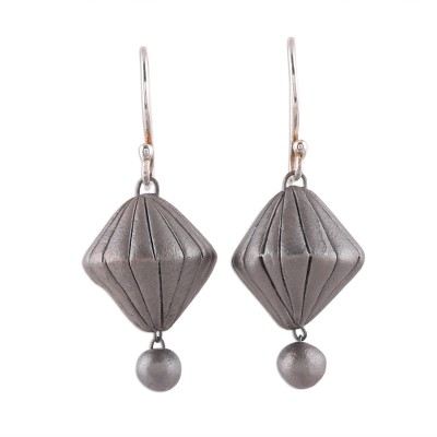 Handcrafted Silver Toned Ceramic Dangle Earrings from India