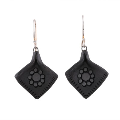 Hand-Painted Ceramic Dangle Earrings with Floral Motifs