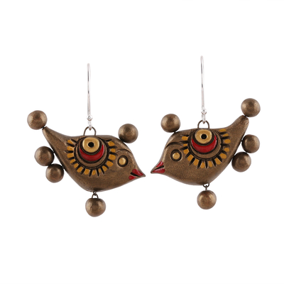Keramik-Baumelohrringe, 'Morning Birds - Kunsthandwerklich gefertigte keramische Morgen-Vogel-Winkelohrringe