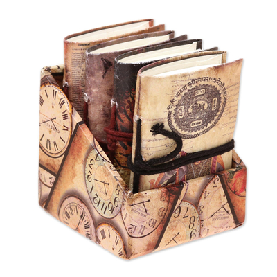 Mini-Tagebücher aus Papier, (4er-Set) - Baumwolltagebücher mit Tiermotiven aus Indien (4er-Set)
