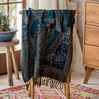 Jamawar wool shawl, Himalayan Heirloom in Teal