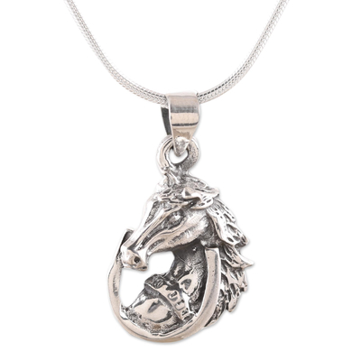 Men's sterling silver pendant necklace, 'Lucky Horse' - Men's Sterling Silver Horse Pendant Necklace from India