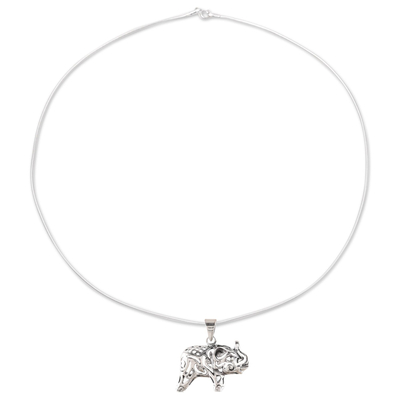 Sterling silver pendant necklace, 'Elephant Jali' - Jali Pattern Sterling Silver Elephant Pendant Necklace