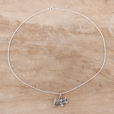 Sterling silver pendant necklace, 'Elephant Jali' - Jali Pattern Sterling Silver Elephant Pendant Necklace