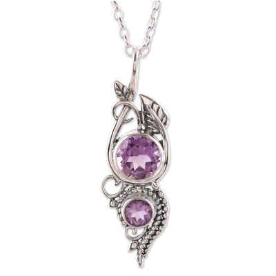 Amethyst pendant necklace, 'Classic Glory' - Amethyst Leaf Pendant Necklace from India