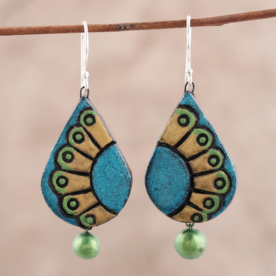 Ceramic dangle earrings, Feather Droplet